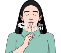 Asian woman eating delicious food Icons, Symbols, Pictures, and Images