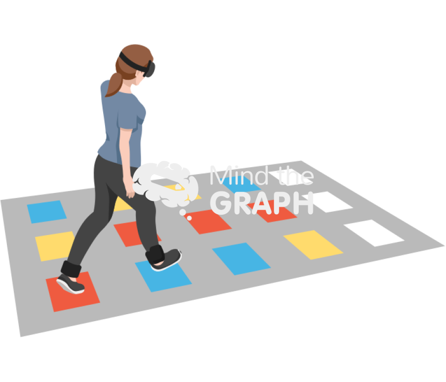 Caucasian woman vr multi target stepping test Icons, Symbols, Pictures, and Images