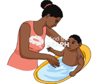 Mother giving bath child microcephaly Icons, Symbols, Pictures, and Images