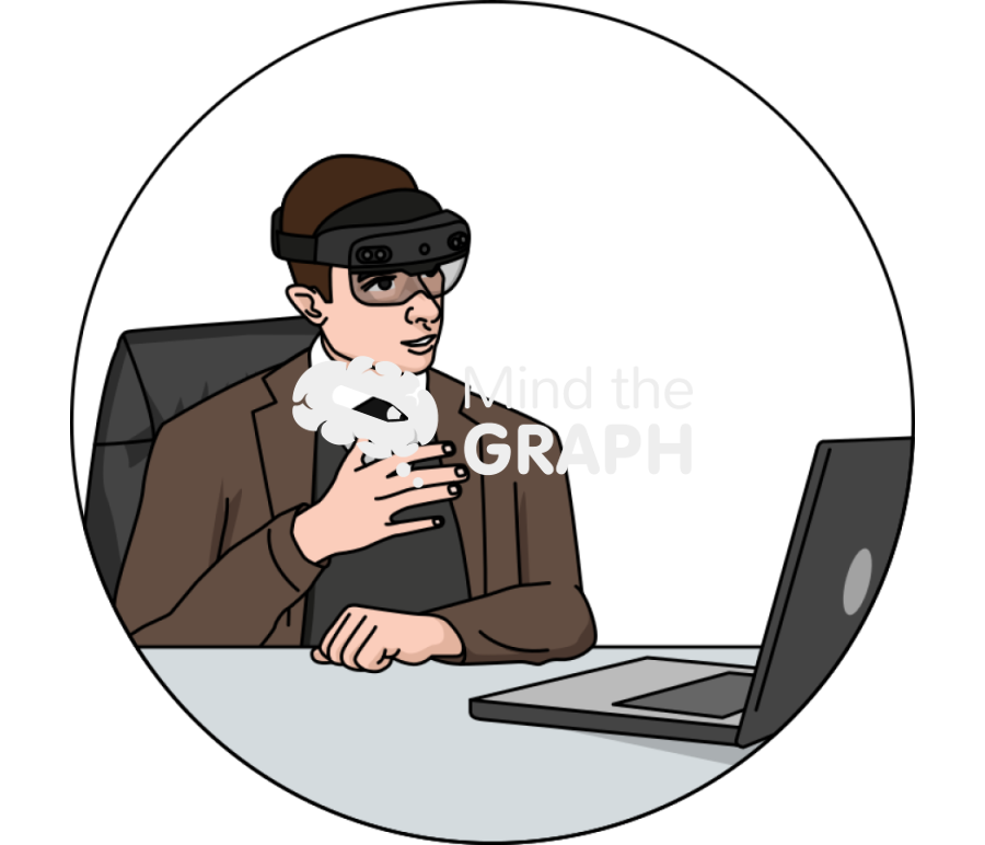 Researcher office wearing micorsoft hololens glasses zoom Icons, Symbols, Pictures, and Images