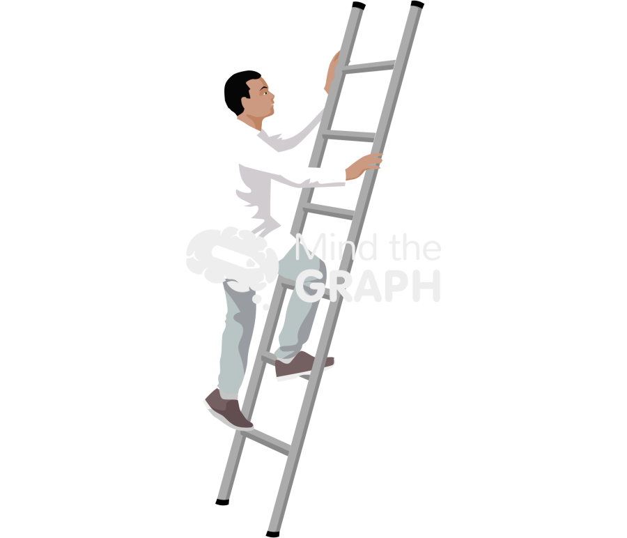 Scientist climbing aluminum ladder Icons, Symbols, Pictures, and Images