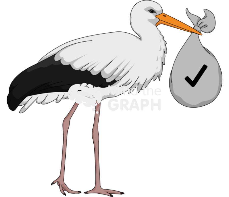 Stork carrying bundle with checklist Icons, Symbols, Pictures, and Images