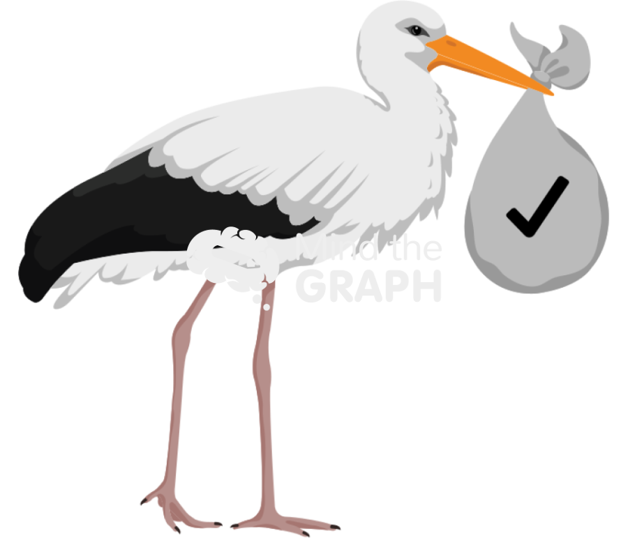 Stork carrying bundle with checklist Icons, Symbols, Pictures, and Images