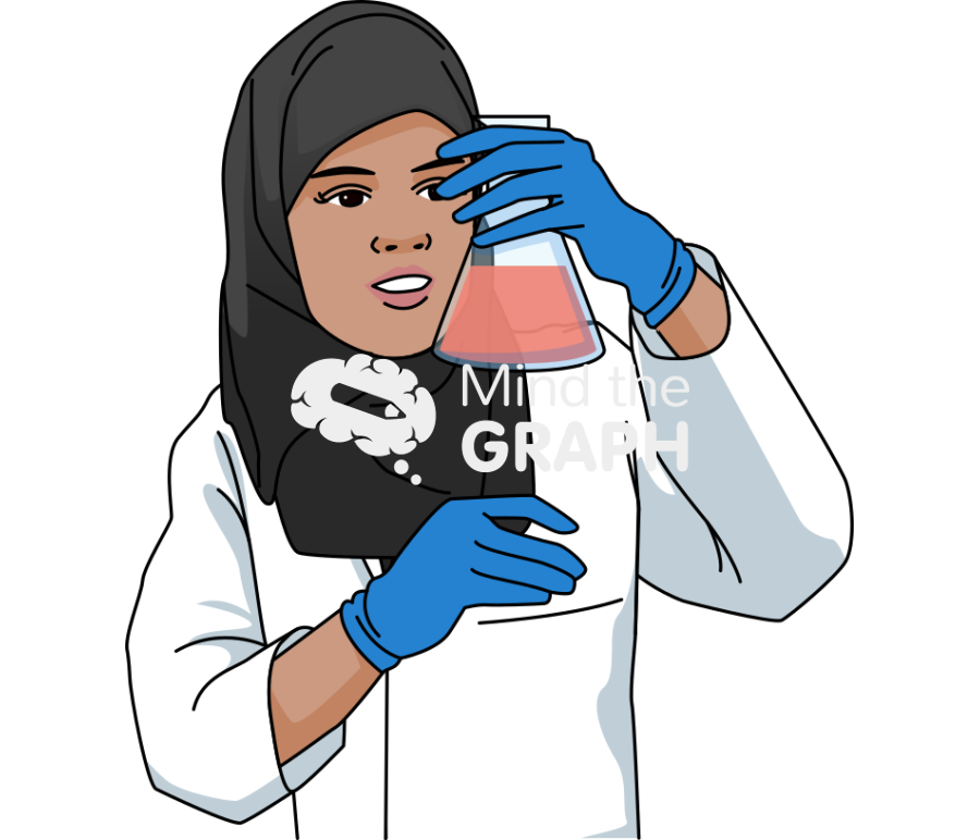 Woman researcher erlenmeyer front 2 Icons, Symbols, Pictures, and Images