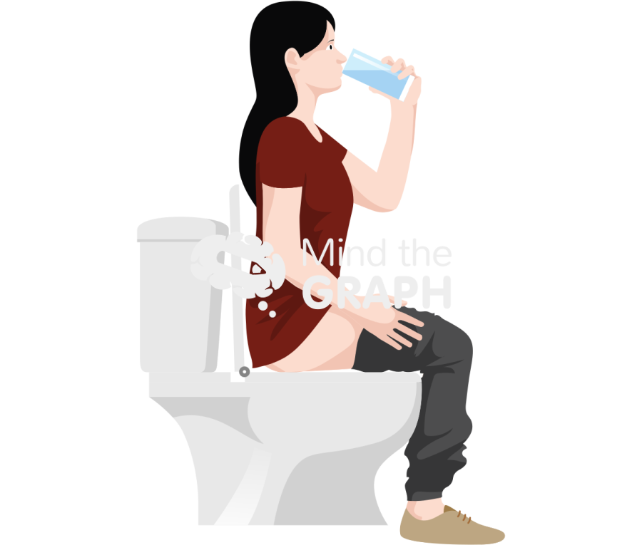 Woman seated toilet while taking glass water lateral Icons, Symbols, Pictures, and Images